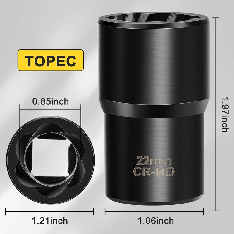 Topec 22mm Lug Nut Remover, Wheel Lock Removal Kit for Stripped Bolt & Rounded Nut, 1/2" Drive - Image 2